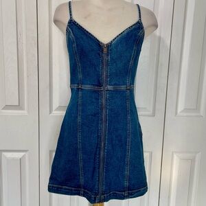 American Eagle Outfitters Zip Front Denim Blue Mini Dress with Stretch